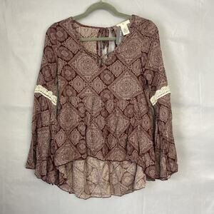 VTG Y2K Wet Seal Top Always Me Women S Boho Bell Slv Peasant Blouse Crochet Lace